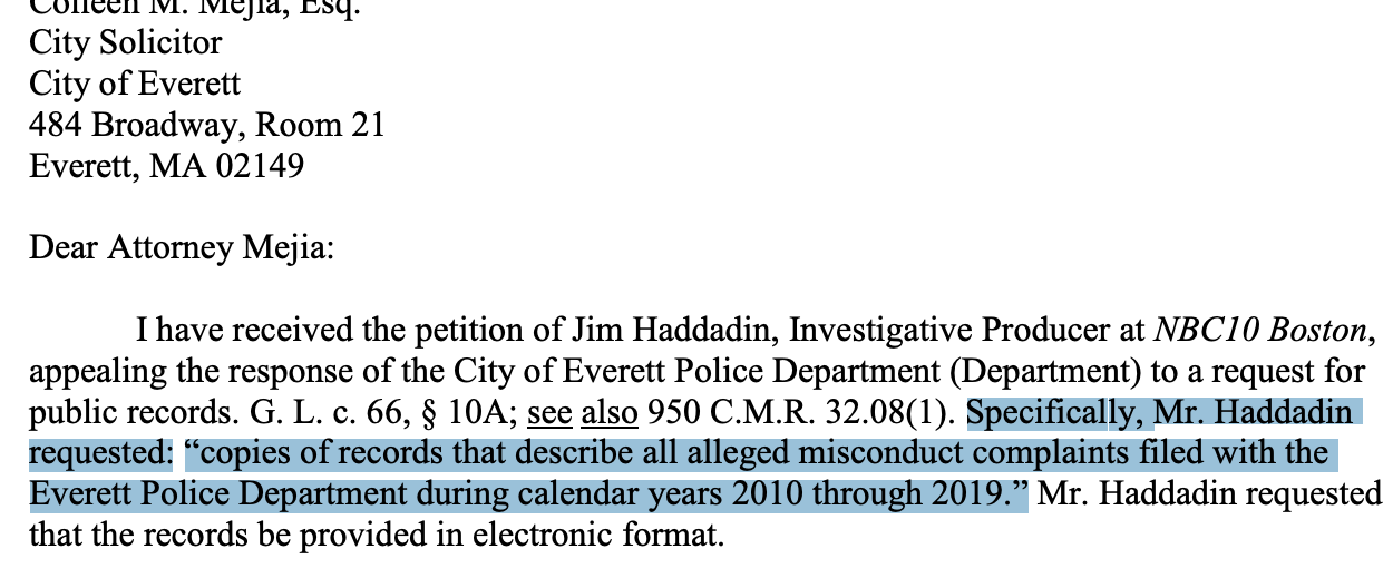copies of records that describe all alleged misconduct complaints filed with the Everett Police Department during calendar years 2010 through 2019