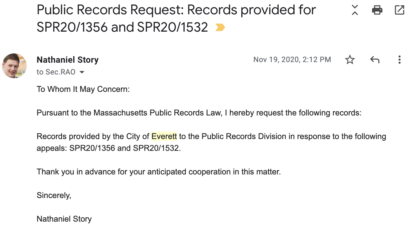 Public Records Request: Records provided for SPR20/1356 and SPR20/1532